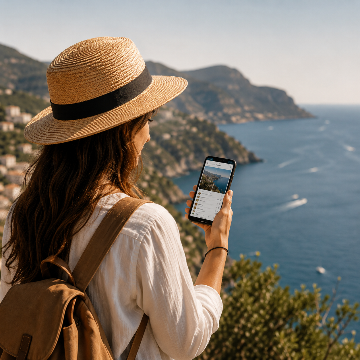 A traveller exploring a coastal town