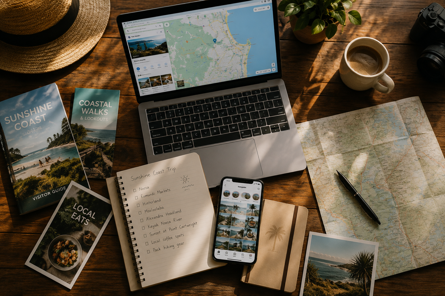 Travel notes scattered across maps, guides, and apps